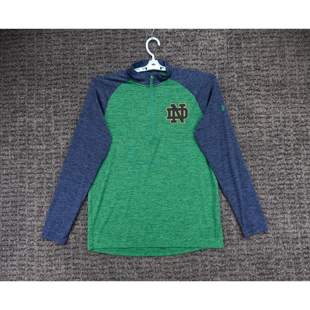 Notre Dame Shirt Mens Medium Blue Green 1/4 Zip Under Armour Heat Gear Active